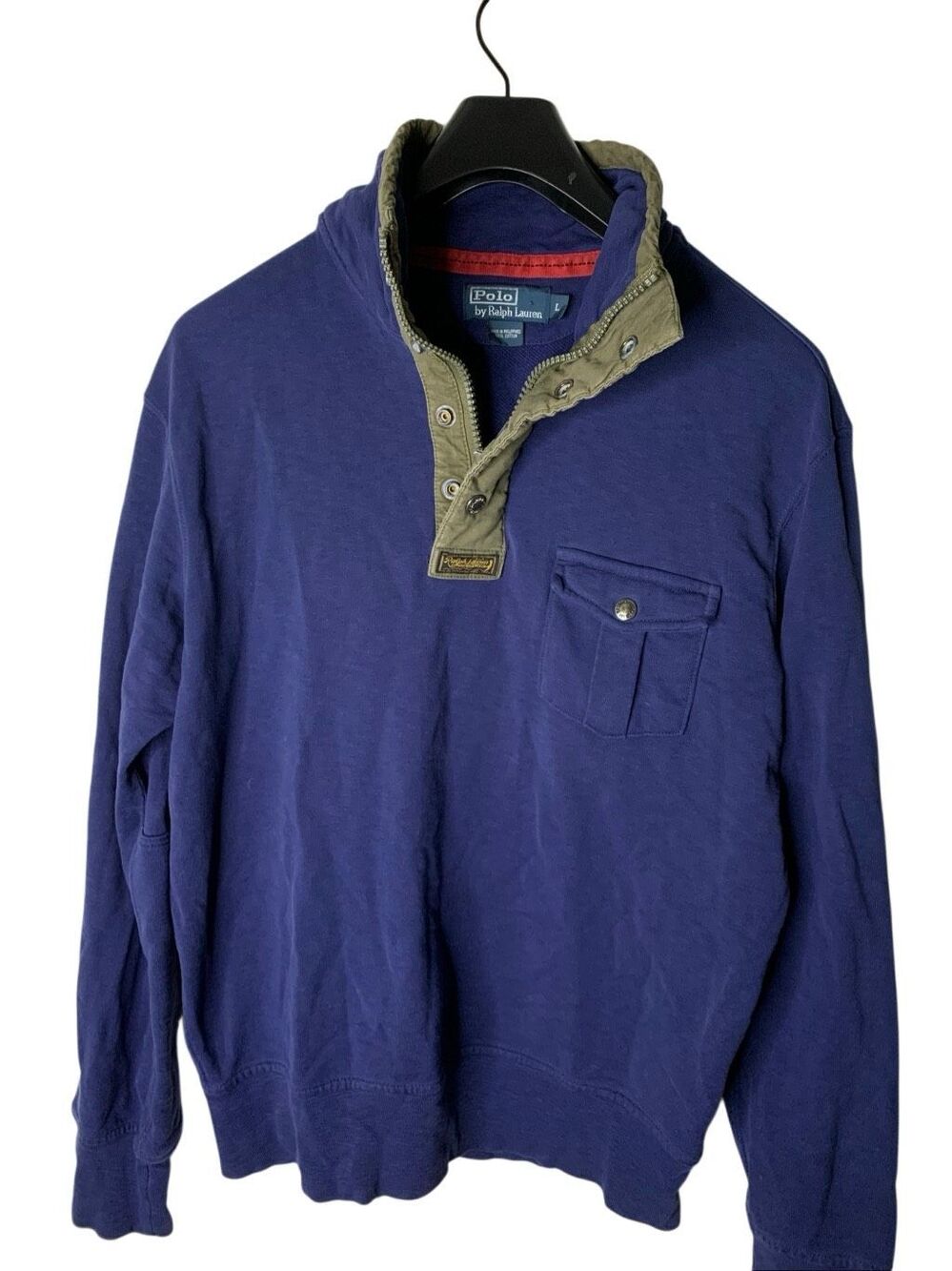 Vintage Polo Ralph Lauren cotton quarter-snap pullover blue men's size large